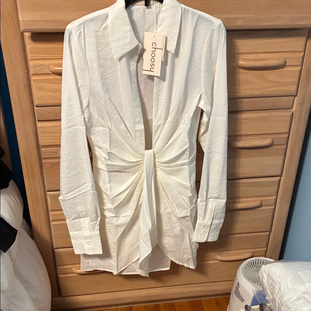 Choosy St. Crosby White Long Sleeve Button-Up shirt dress mini Kim Kardashian - Picture 5 of 12